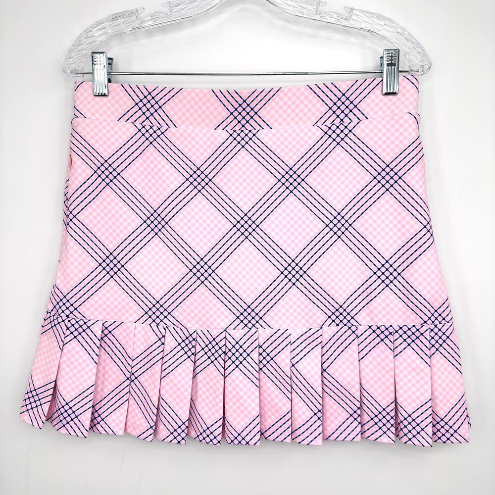 Lulu-B Pink Plaid UPF 50+ Pleated Skort Size S Zip Pockets Pull On Cooling NWOT - Picture 2 of 9
